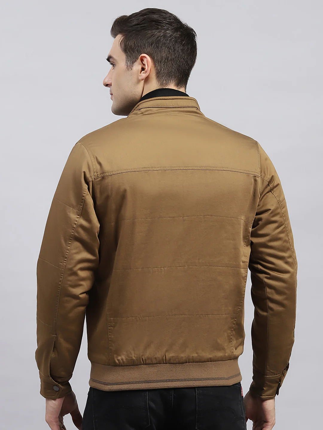 Men Brown Solid Mock Neck Full Sleeve Jacket - Image 5