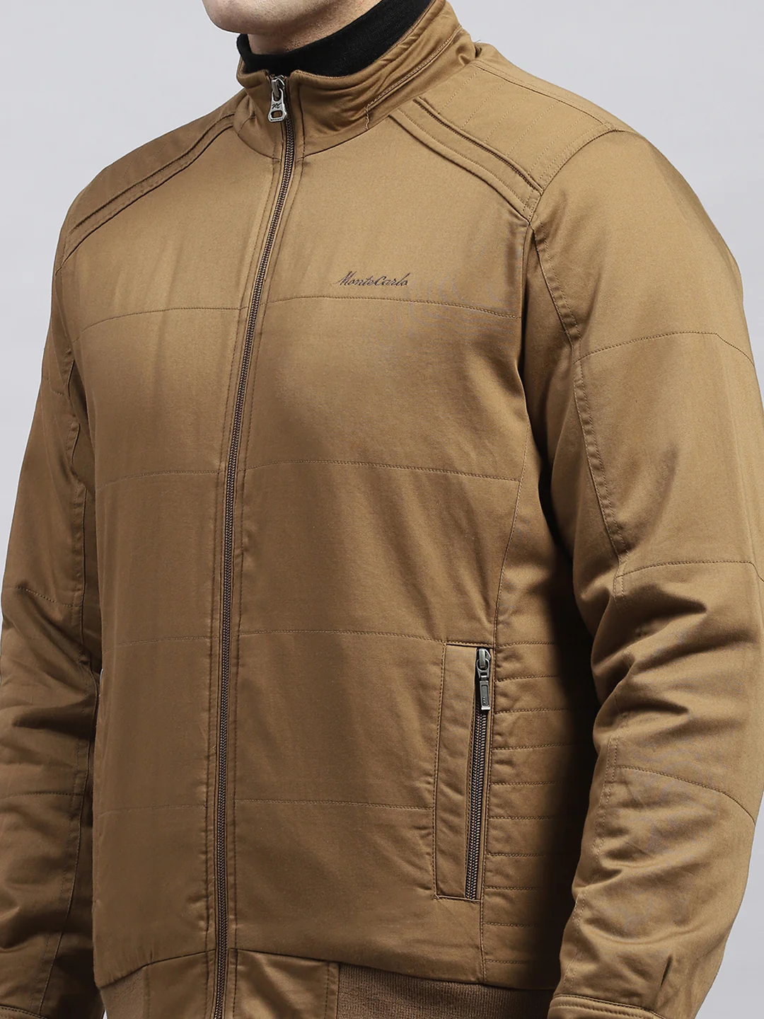Men Brown Solid Mock Neck Full Sleeve Jacket - Image 6