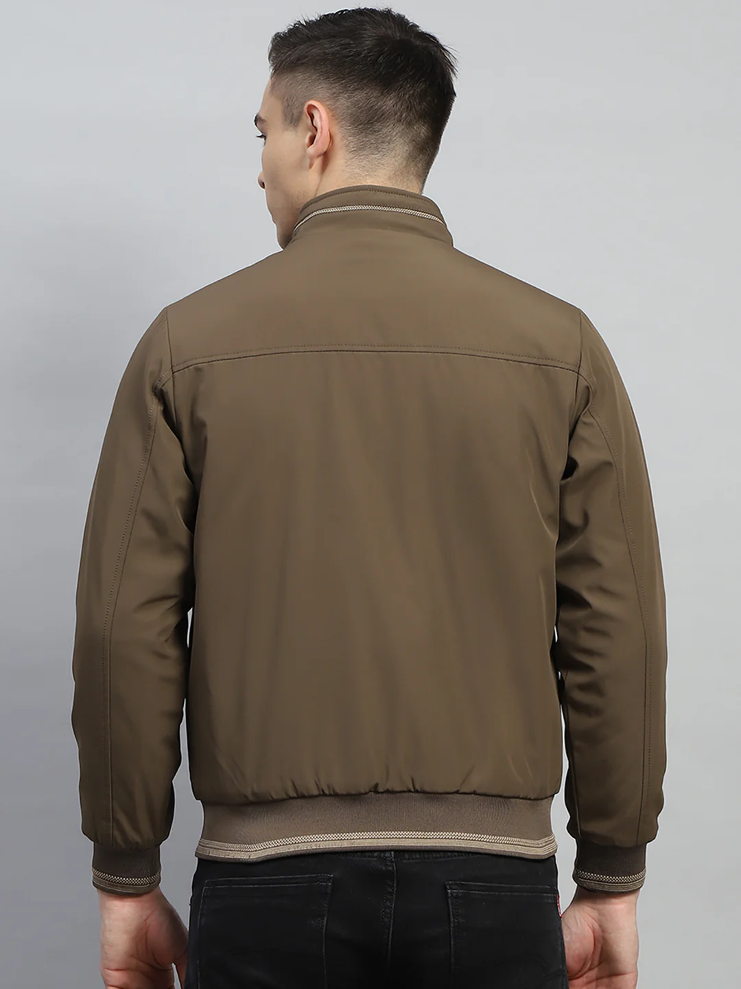 Men Brown Solid Mock Neck Full Sleeve Jacket - Image 5