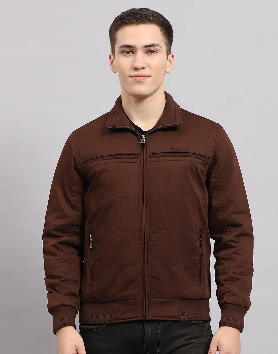 Men Brown Solid Collar Full Sleeve Jacket - Image 2