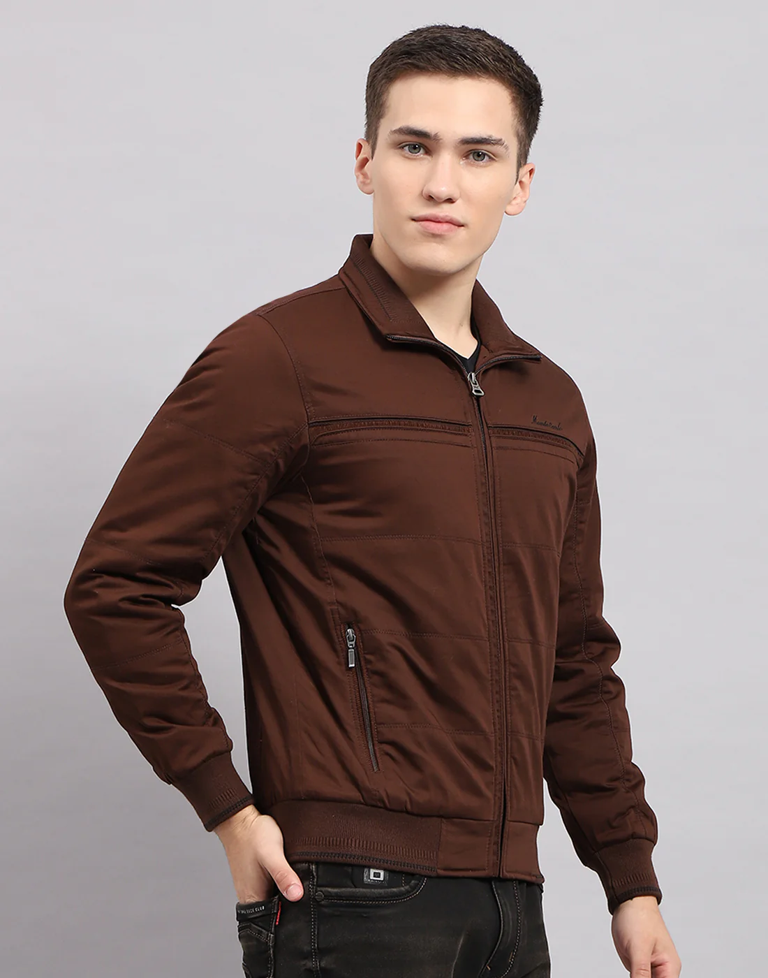 Men Brown Solid Collar Full Sleeve Jacket - Image 4