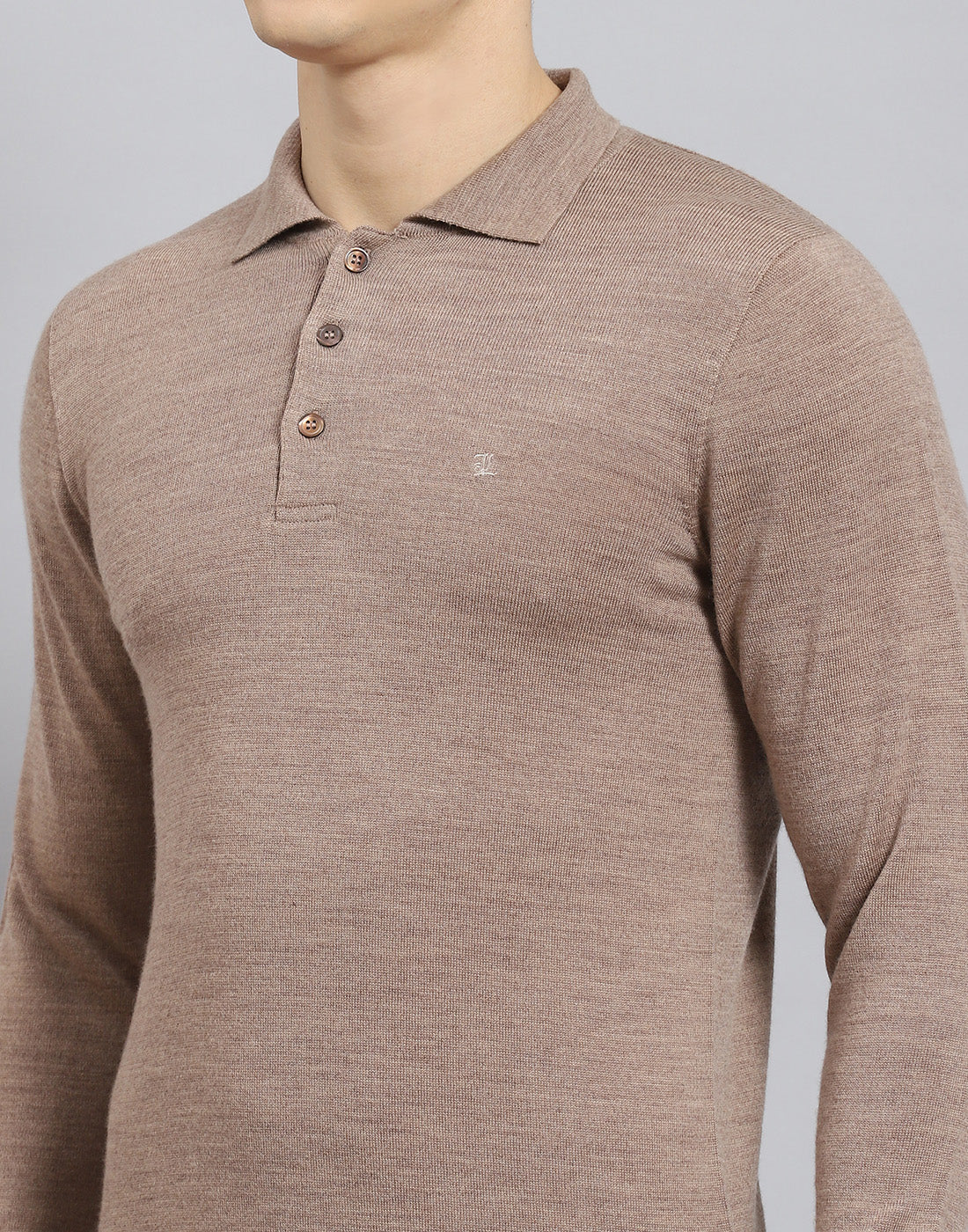 Men Brown Solid Polo Collar Full Sleeve T-Shirt - Image 8