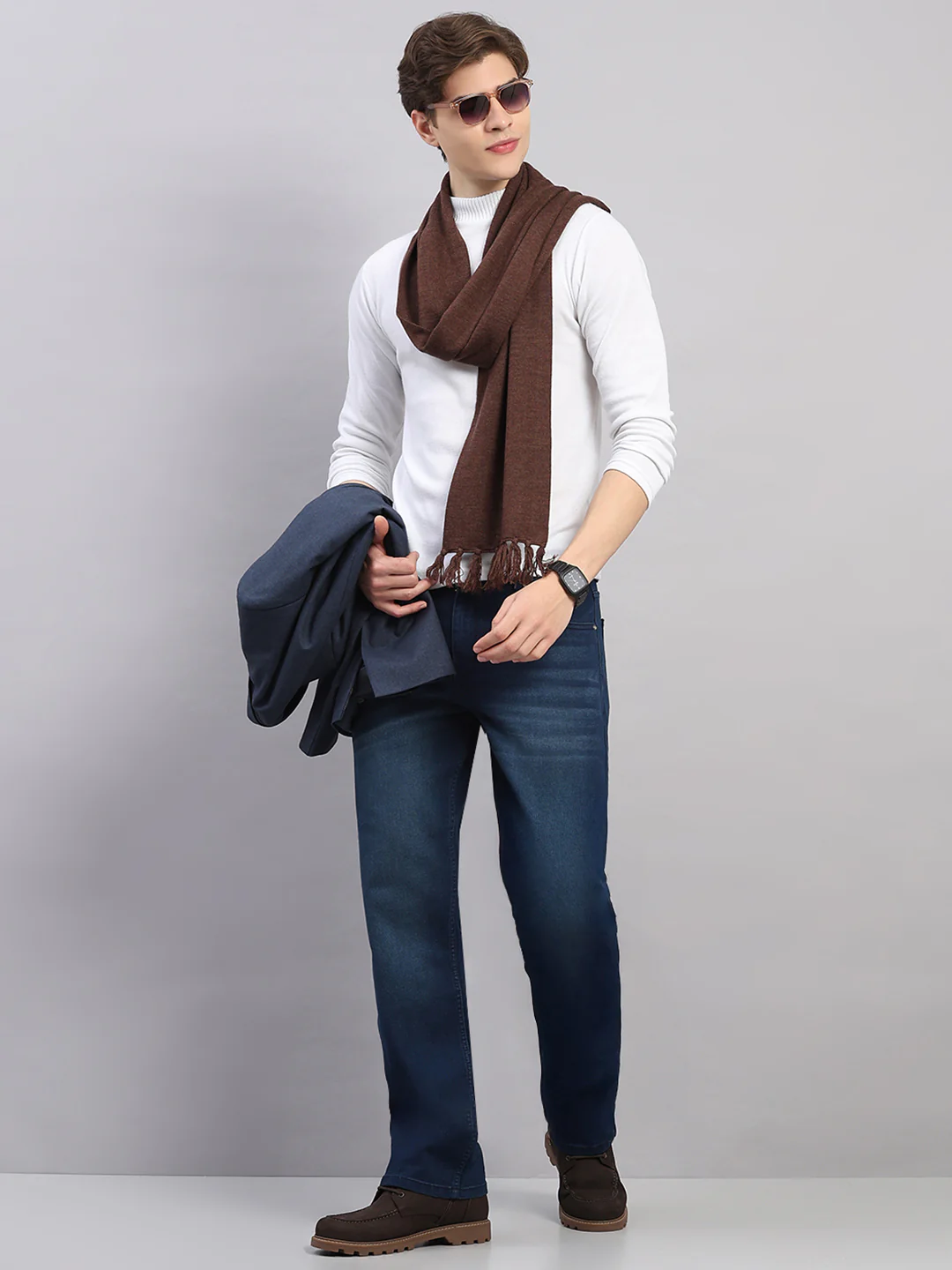 Men Brown Solid Pure Wool Muffler - Image 2