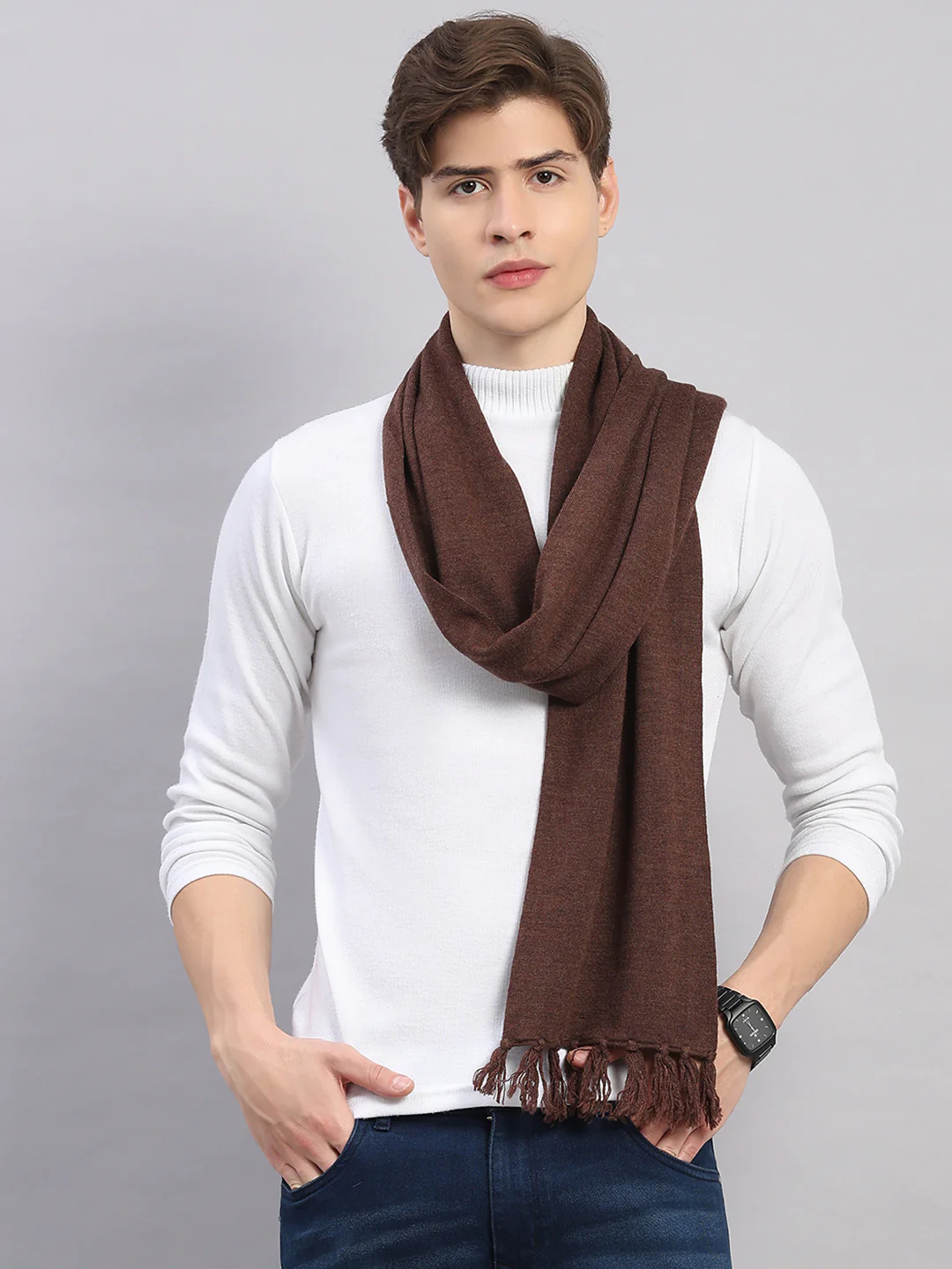 Men Brown Solid Pure Wool Muffler - Image 3