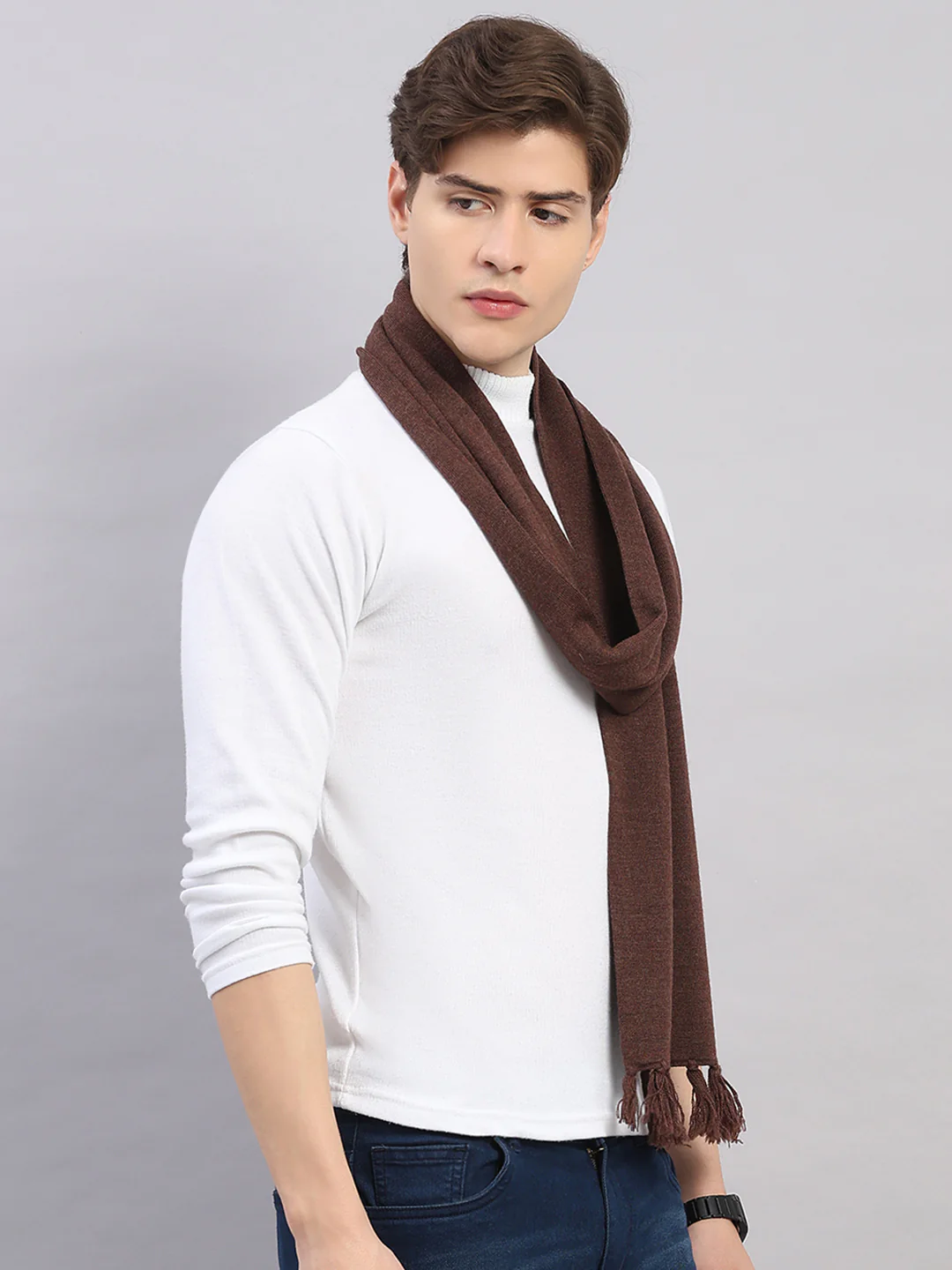 Men Brown Solid Pure Wool Muffler - Image 5