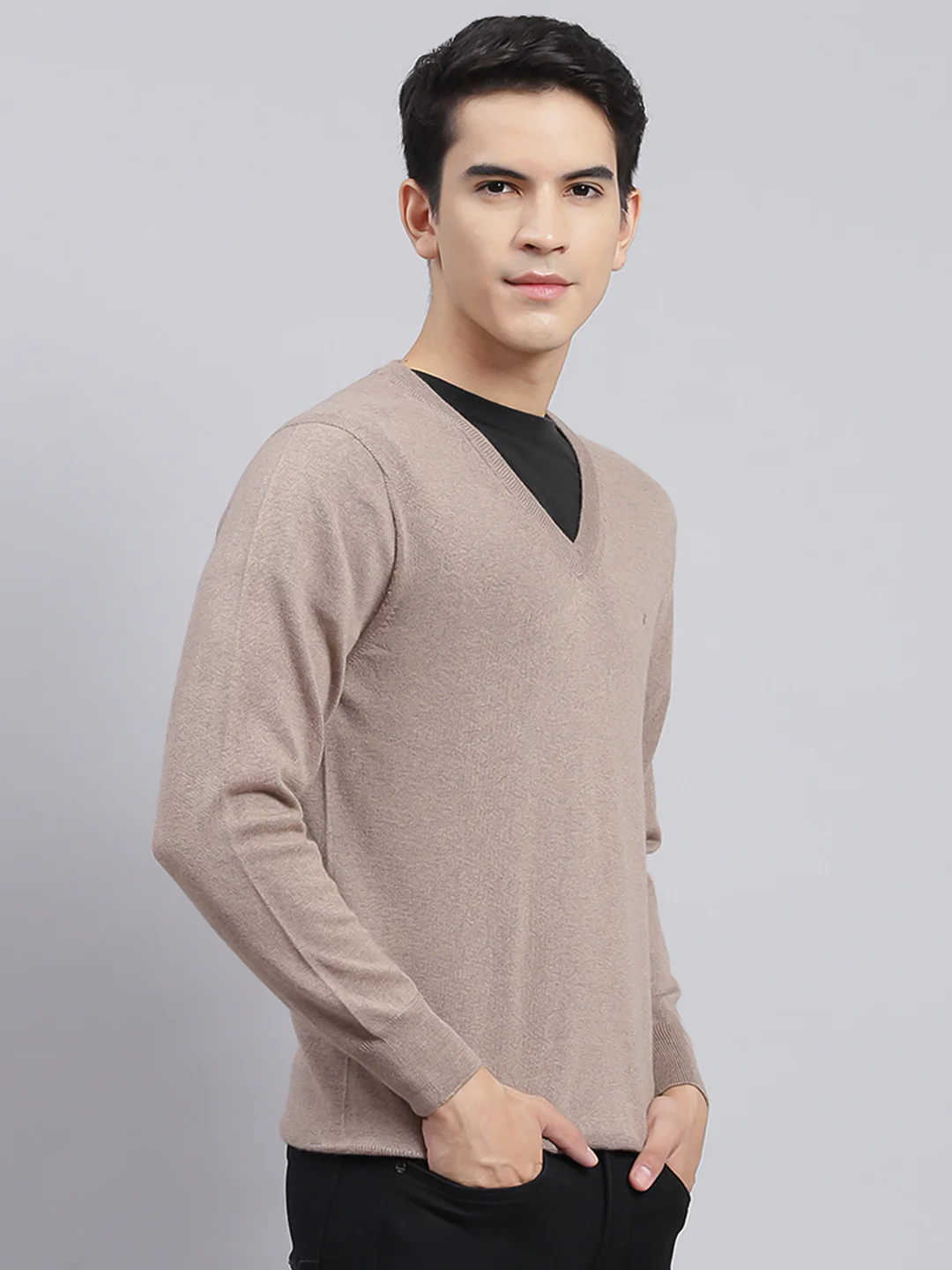 Men Brown Solid Pure wool Pullover - Image 3