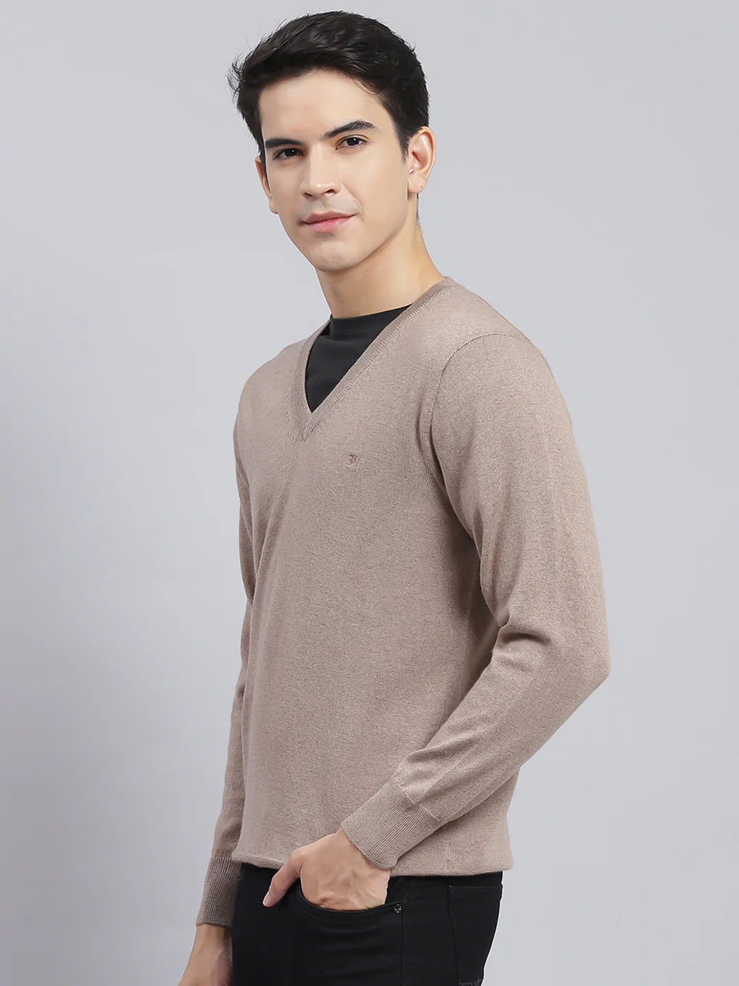 Men Brown Solid Pure wool Pullover - Image 4