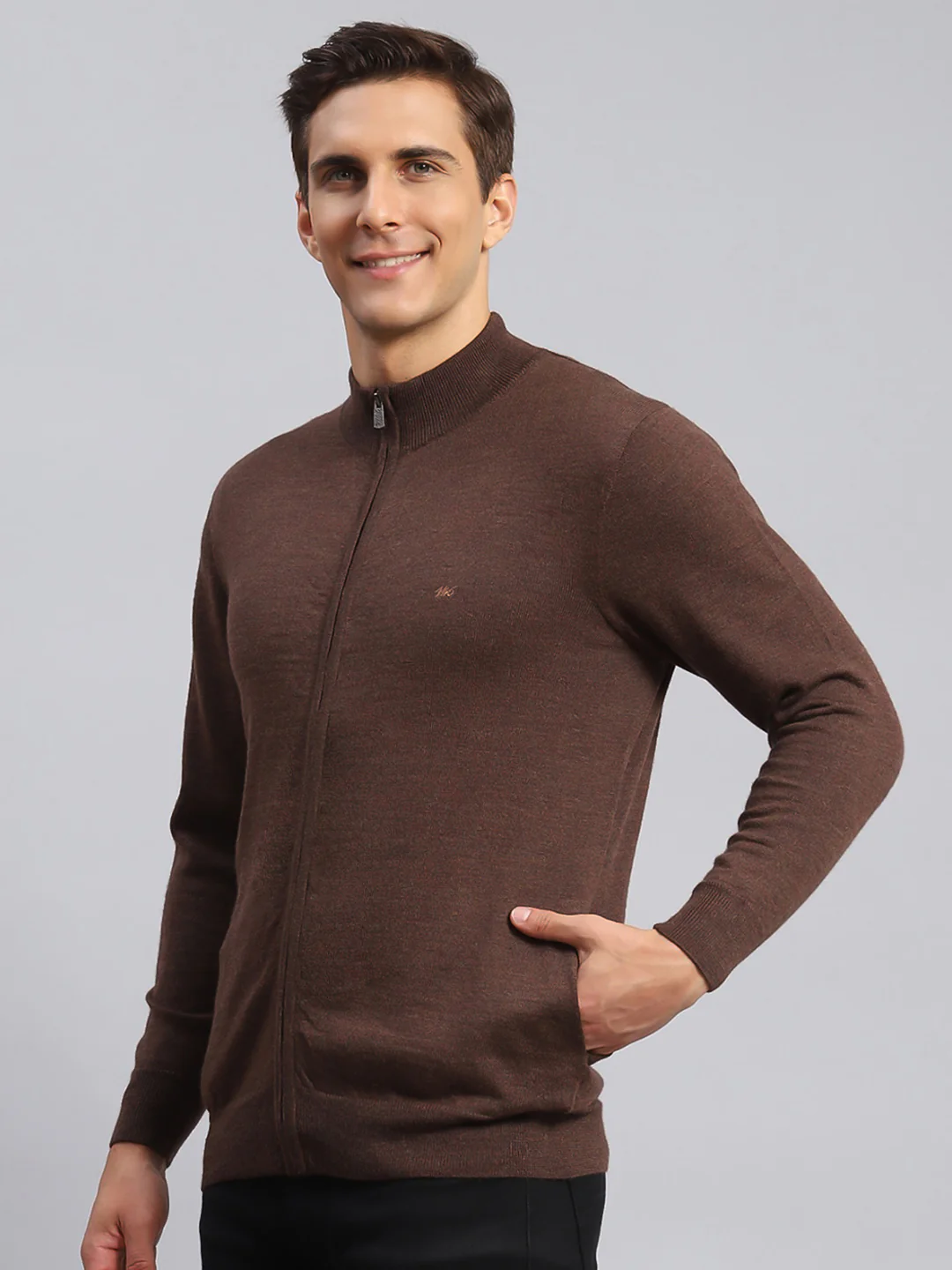 Men Brown Solid Pure wool Pullover - Image 4