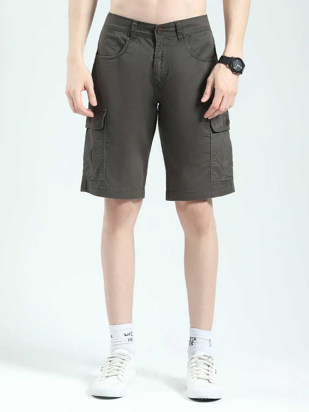 Men Brown Solid Regular Fit Shorts