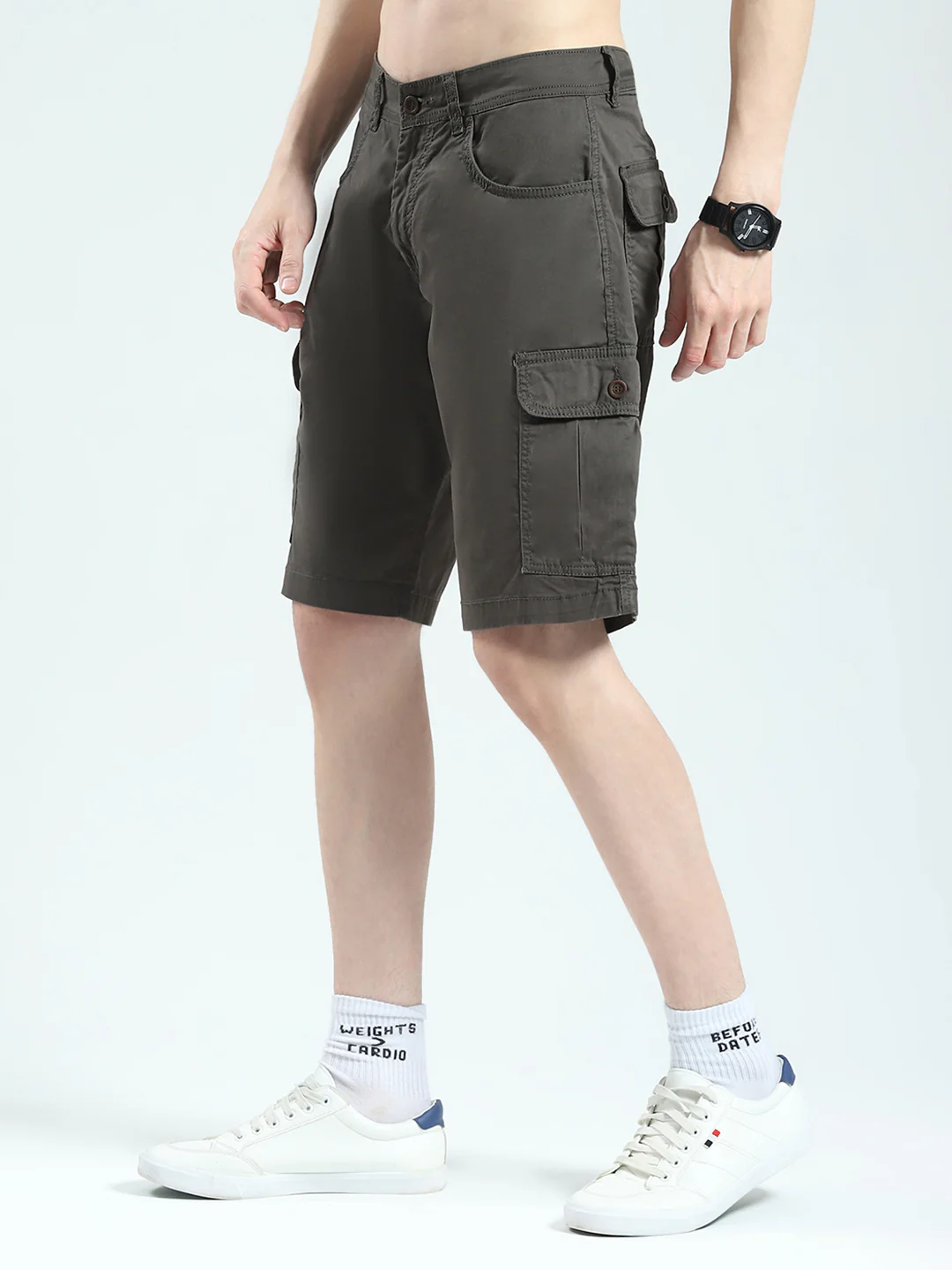 Men Brown Solid Regular Fit Shorts - Image 3