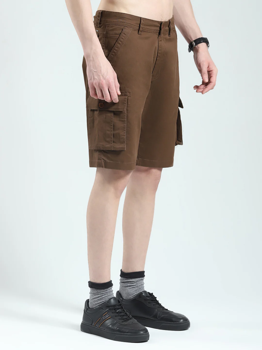 Men Brown Solid Regular Fit Shorts - Image 4