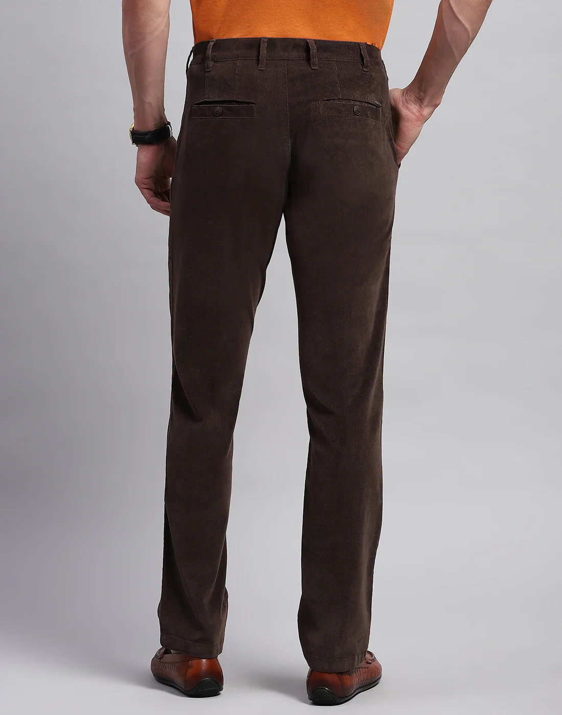 Men Brown Solid Regular Fit Trouser - Image 5