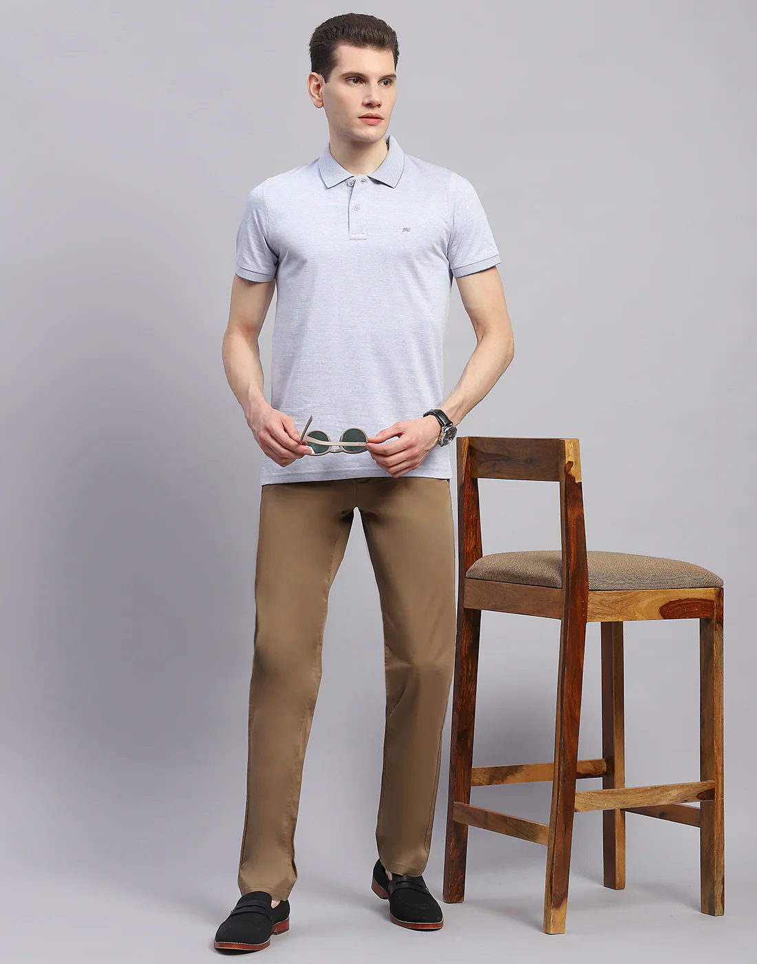 Men Brown Solid Regular Fit Trouser - Image 2