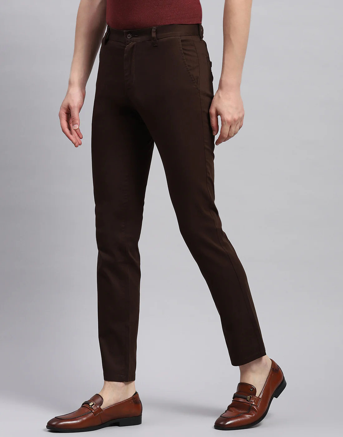 Men Brown Solid Regular Fit Trouser - Image 3