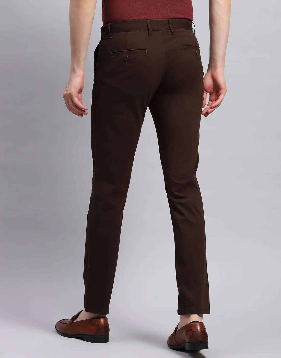 Men Brown Solid Regular Fit Trouser - Image 5