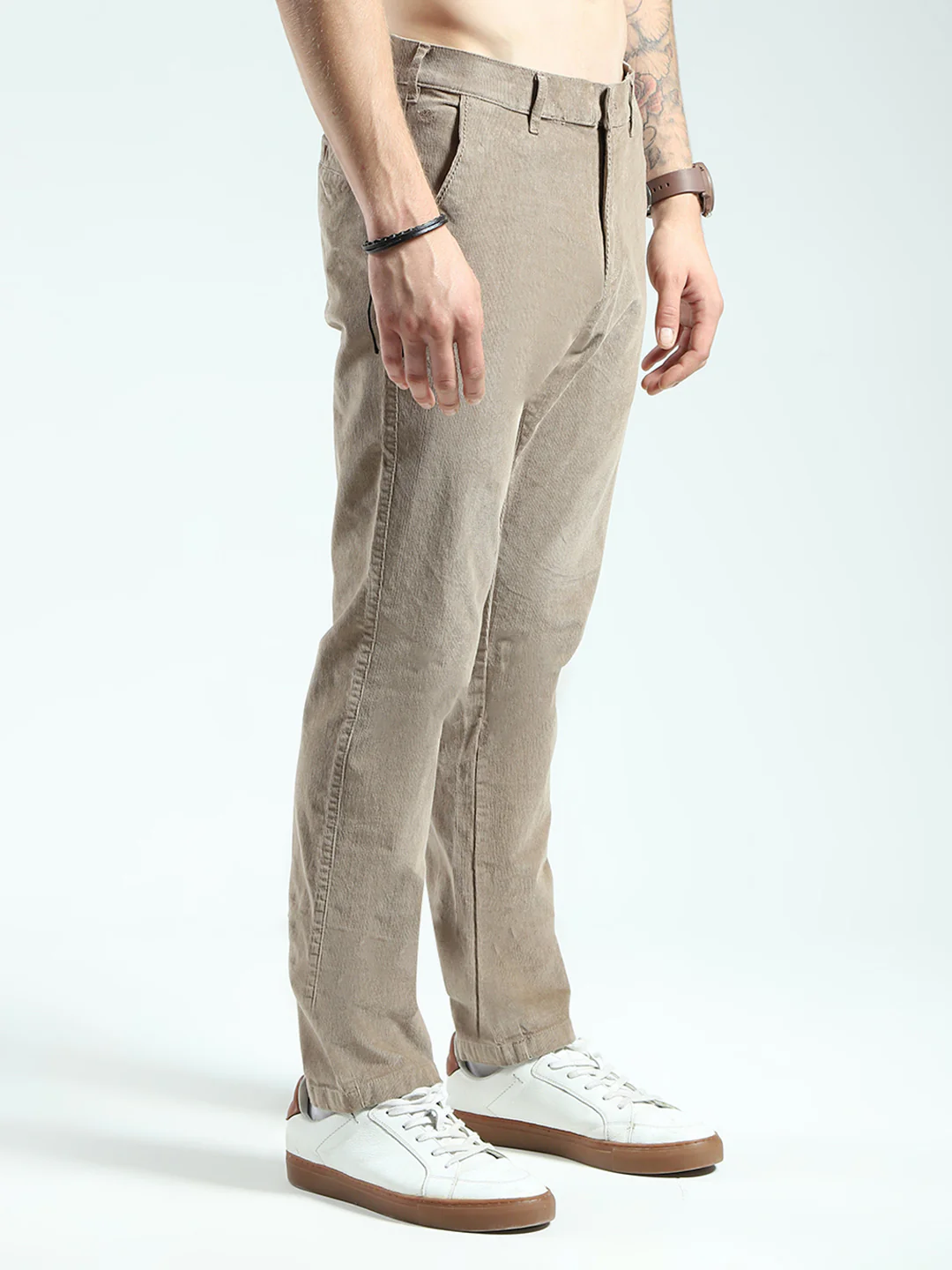 Men Brown Solid Regular Fit Trouser - Image 4