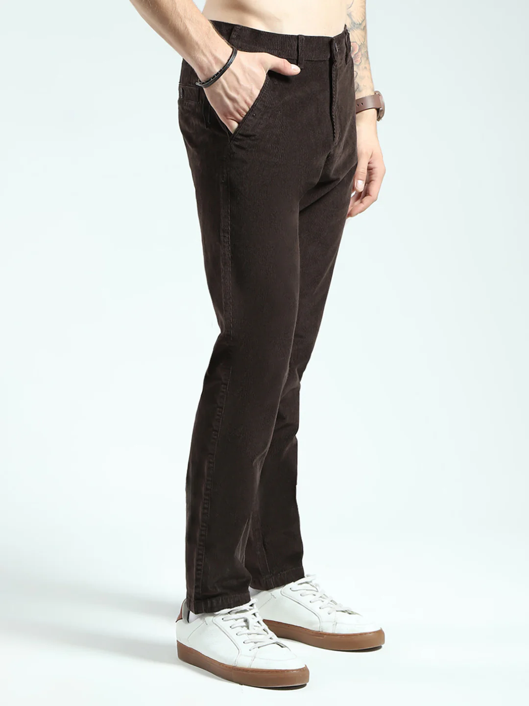 Men Brown Solid Regular Fit Trouser - Image 4