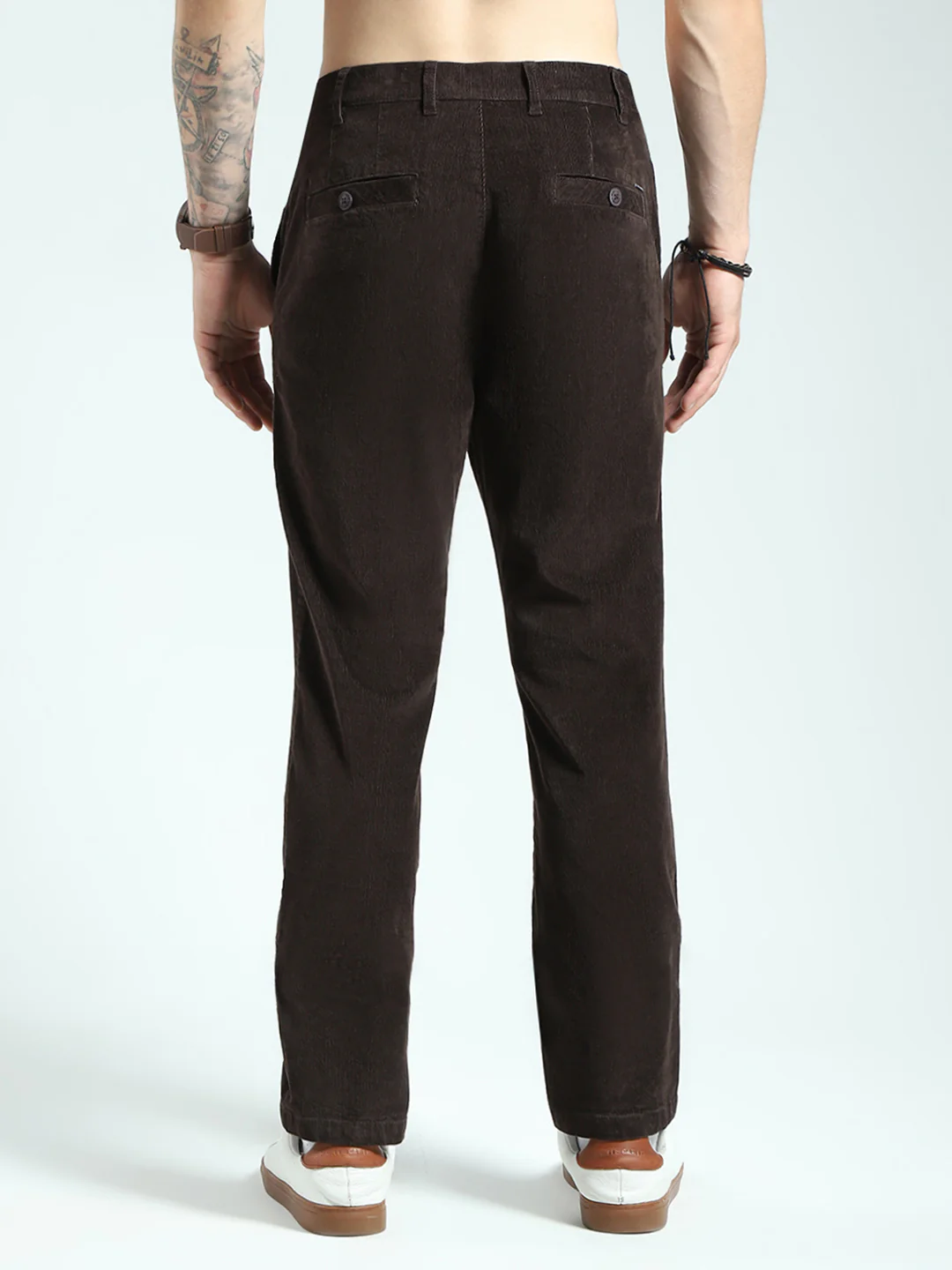 Men Brown Solid Regular Fit Trouser - Image 5