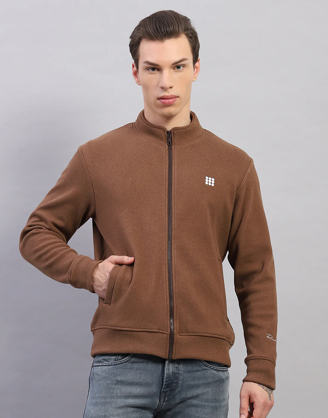Rock.it Men Brown Solid Round Neck Full Sleeve Sweatshirt - Image 2