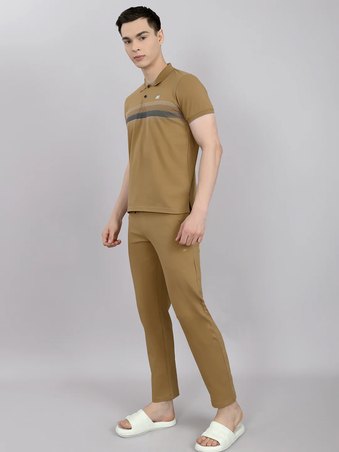 Men Brown Solid Round Neck Half Sleeve Lower Set - Image 2