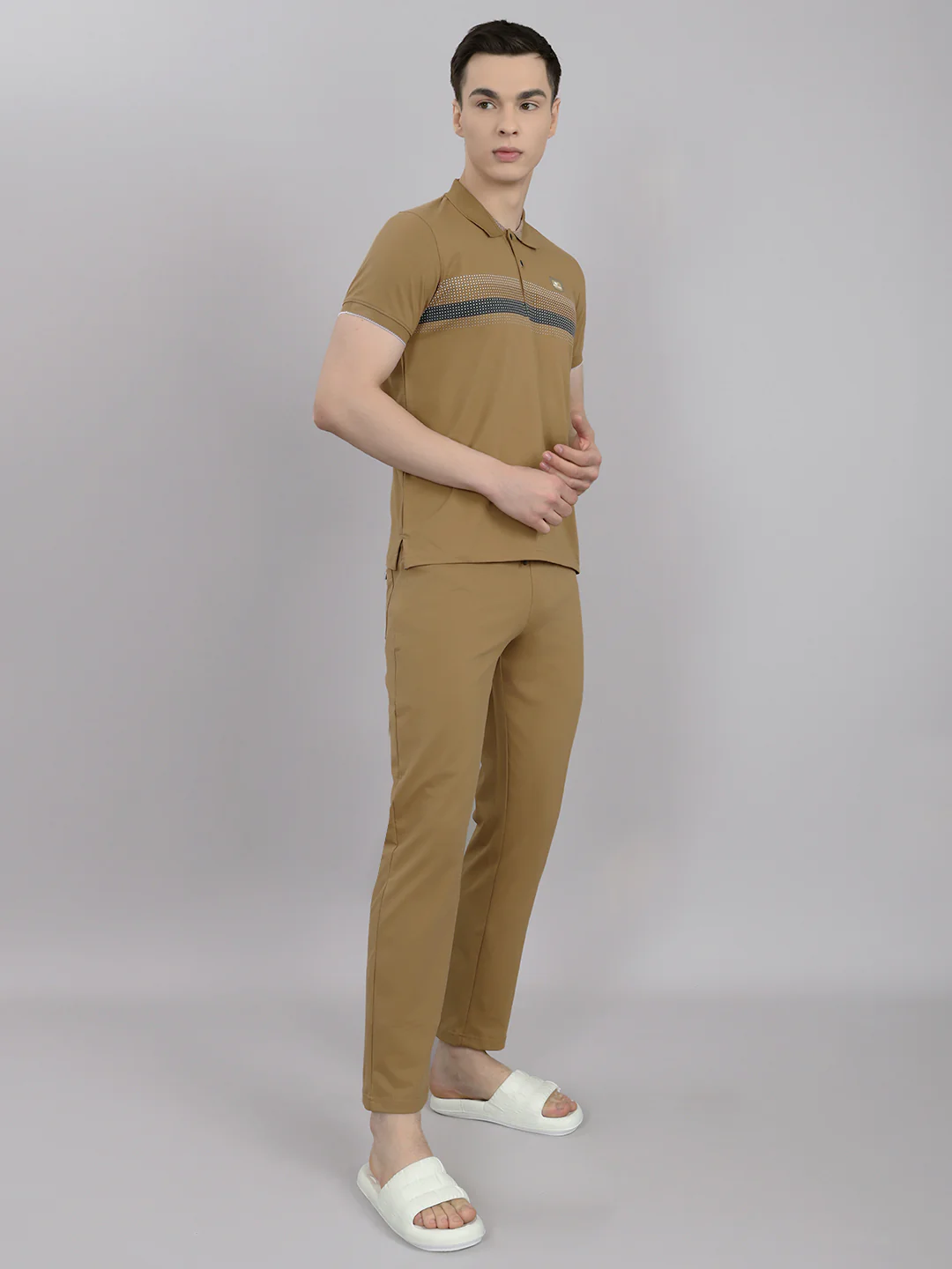 Men Brown Solid Round Neck Half Sleeve Lower Set - Image 3