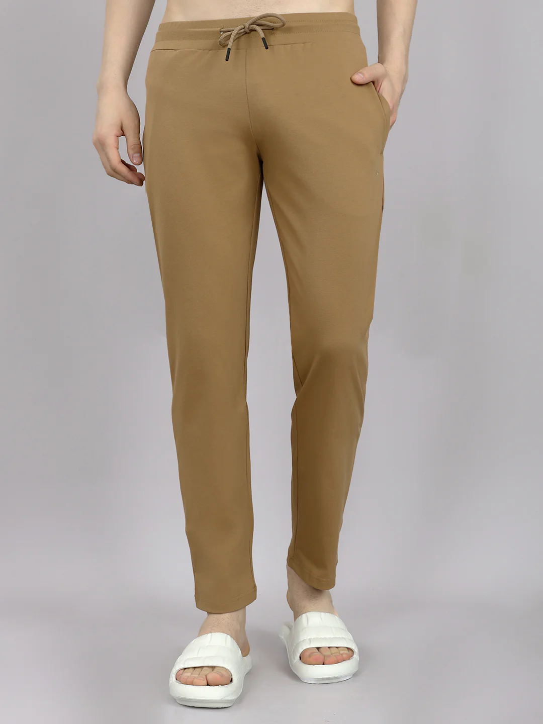 Men Brown Solid Round Neck Half Sleeve Lower Set - Image 5