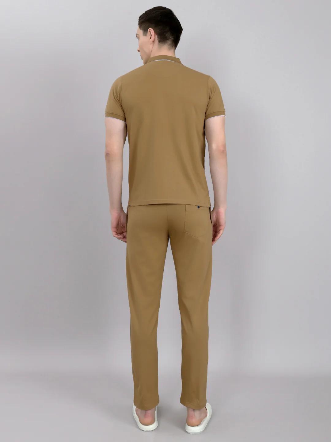 Men Brown Solid Round Neck Half Sleeve Lower Set - Image 6
