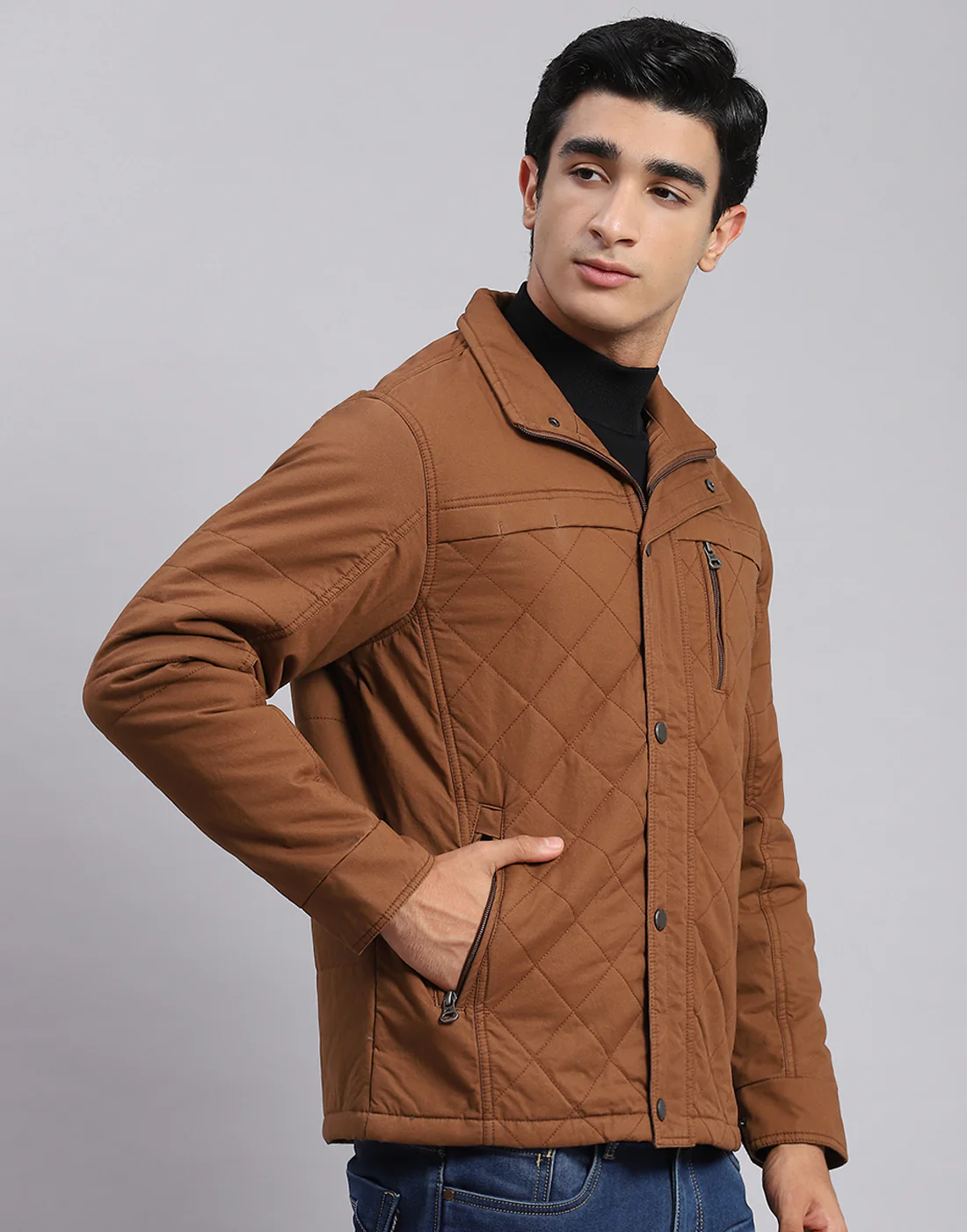 Men Brown Solid Spread Collar Full Sleeve Jackets - Image 4