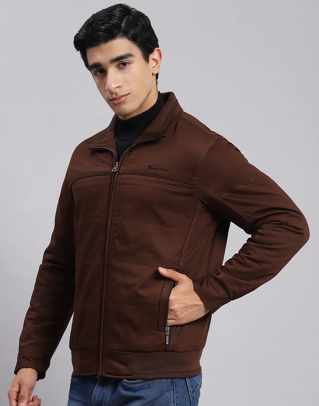 Men Brown Solid Spread Collar Full Sleeve Jackets - Image 3