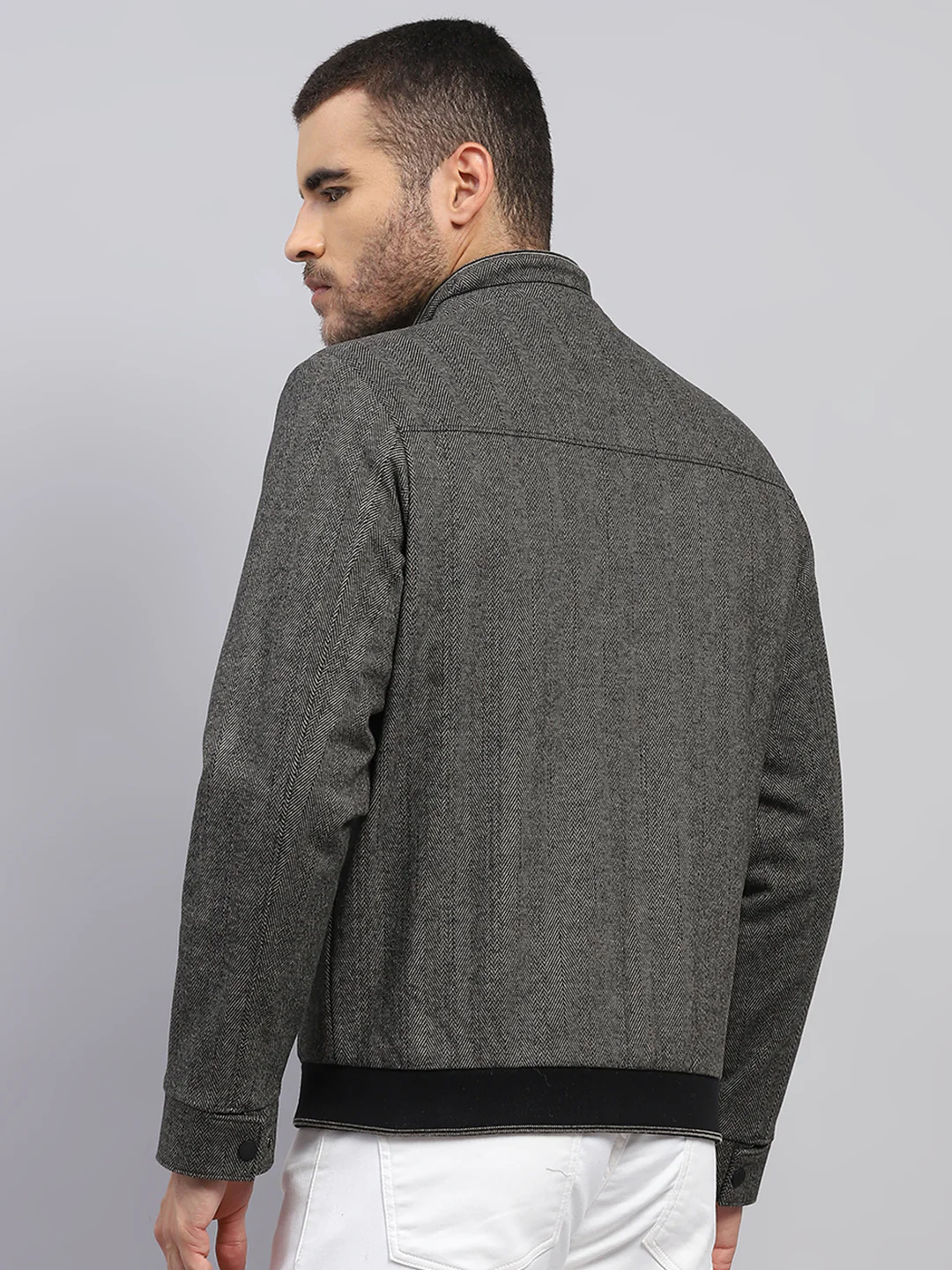 Men Brown Solid Stand Collar Full Sleeve Jacket - Image 5