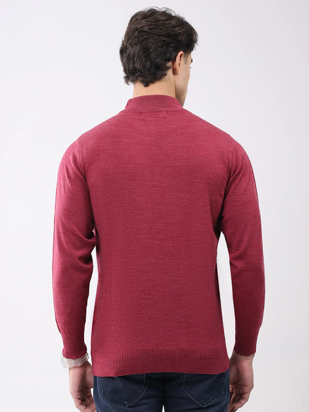 Men Brown Solid T Neck Full Sleeve Pullover - Image 5