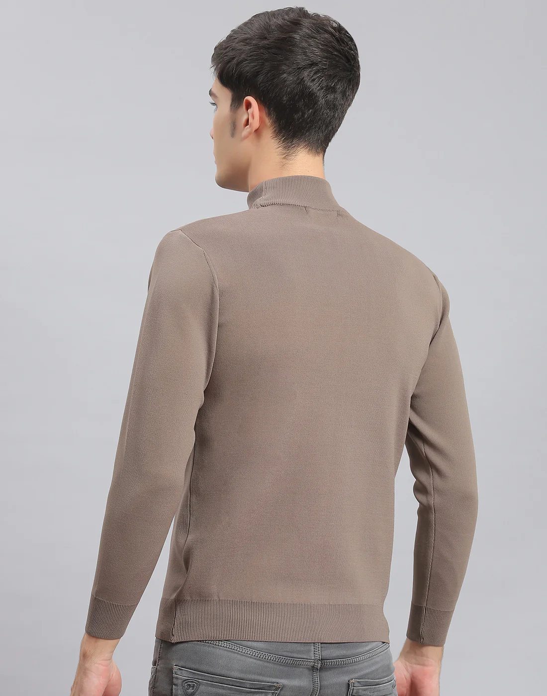 Men Brown Solid T Neck Full Sleeve Sweater - Image 5