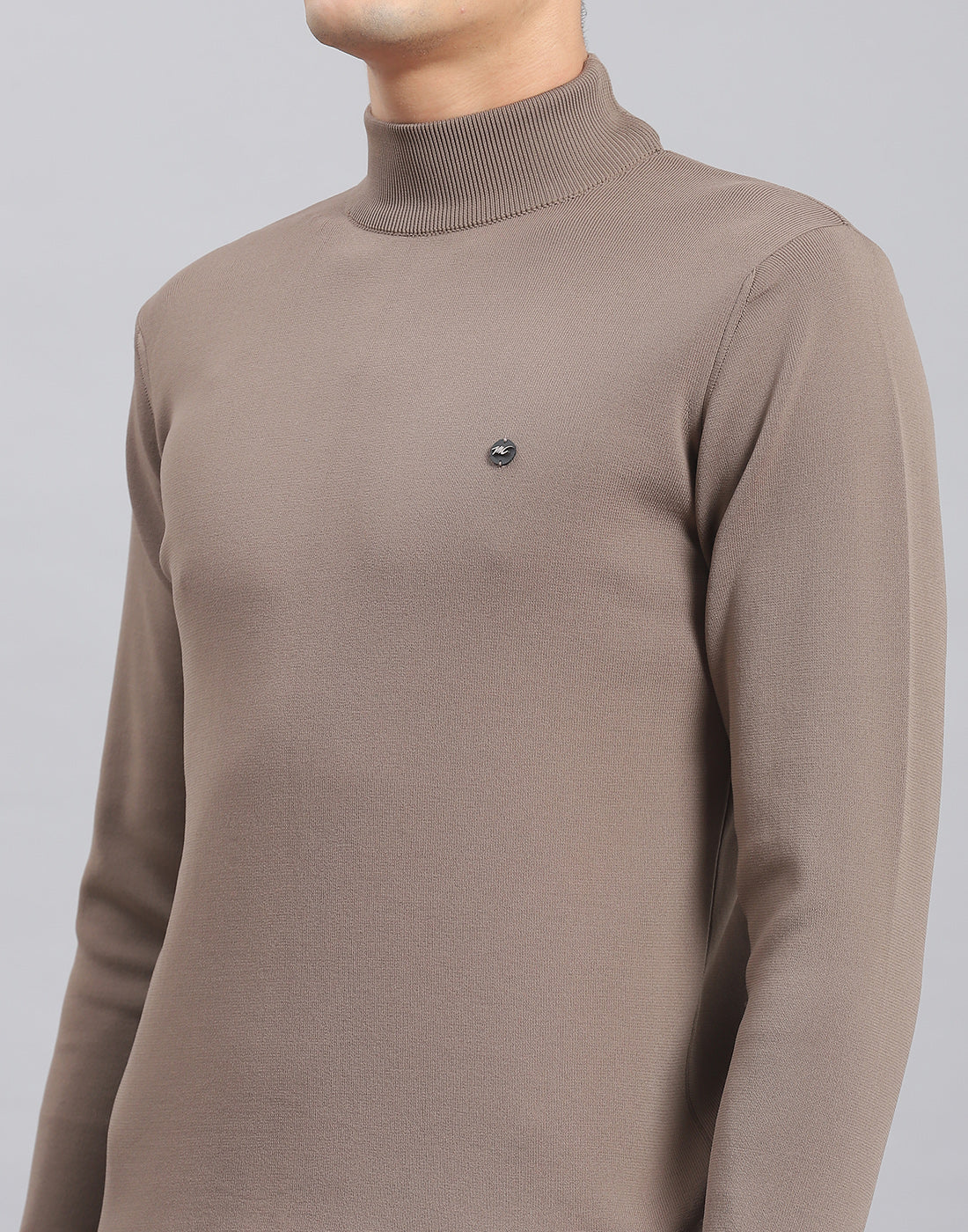Men Brown Solid T Neck Full Sleeve Sweater - Image 6