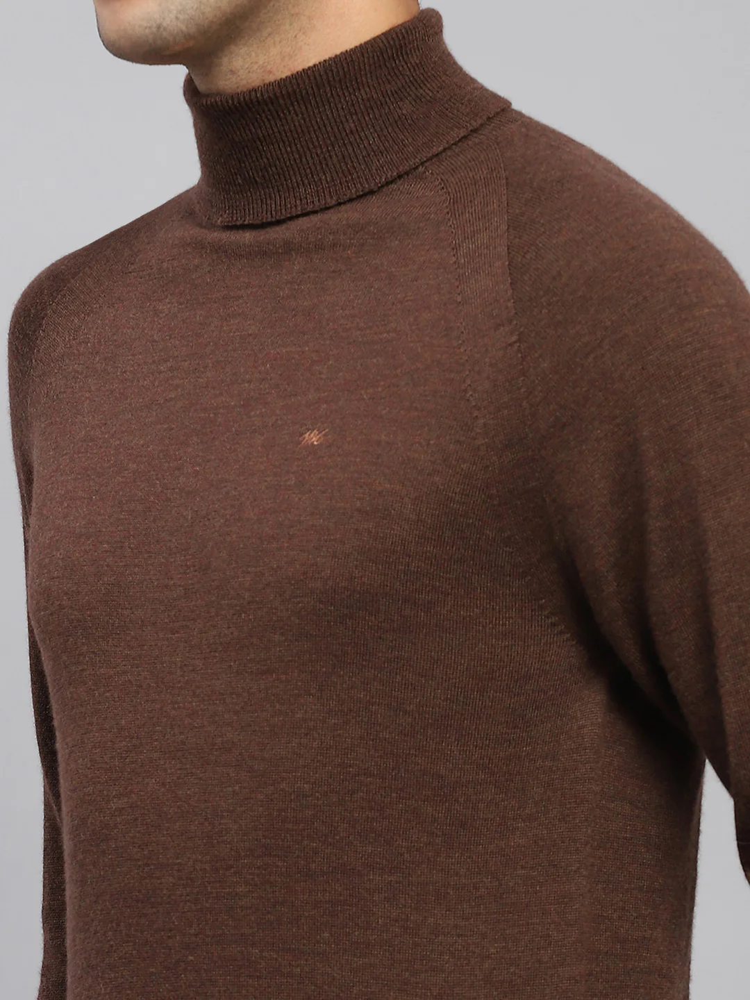Men Brown Solid Turtle Neck Full Sleeve Pullover - Image 6