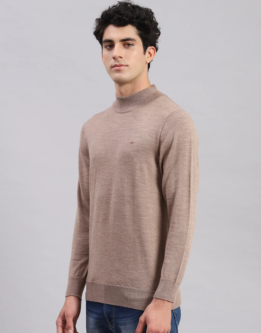 Men Brown Solid Turtle Neck Full Sleeve Pullover - Image 3