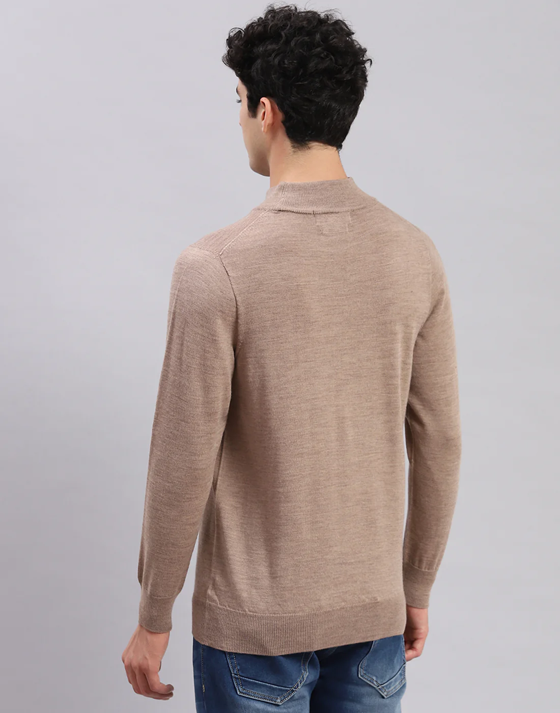 Men Brown Solid Turtle Neck Full Sleeve Pullover - Image 5