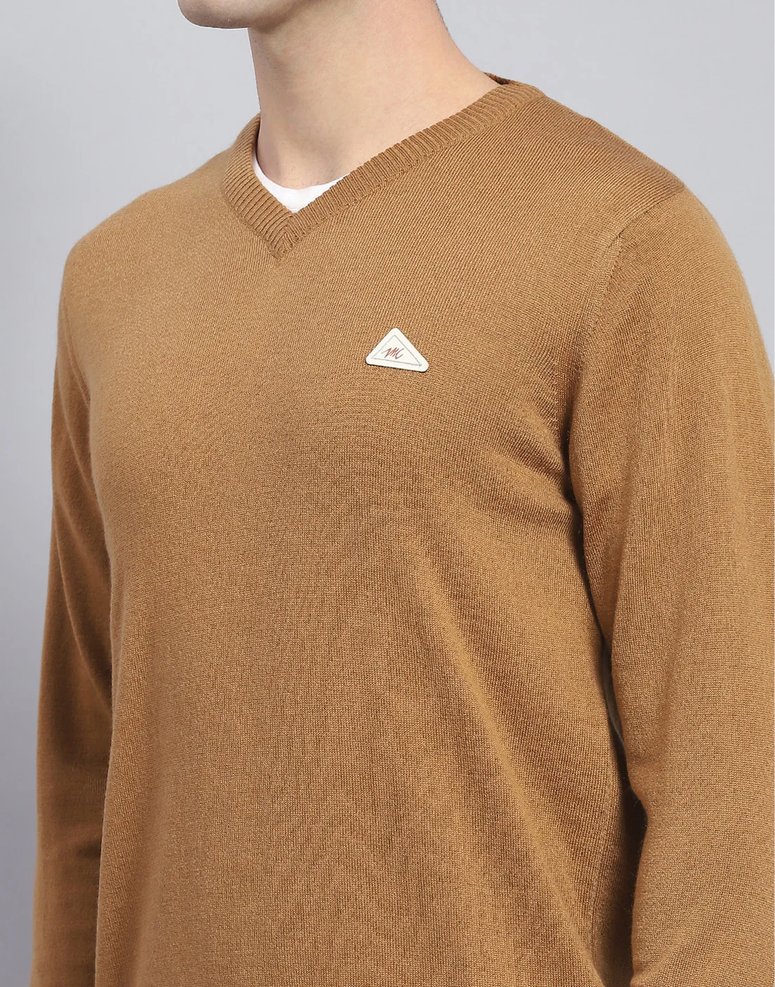 Men Brown Solid V Neck Full Sleeve Pullover - Image 7