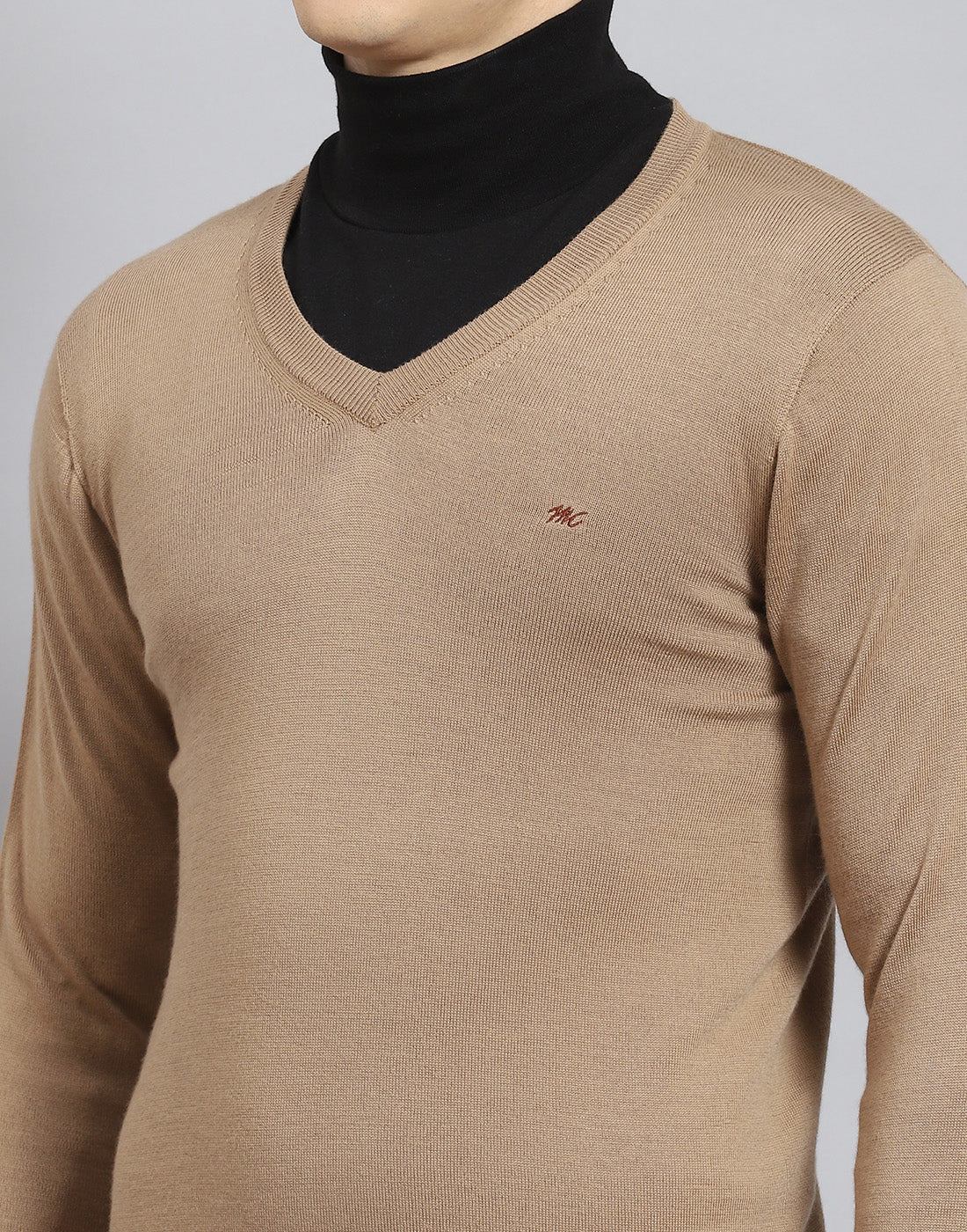 Men Brown Solid V Neck Full Sleeve Sweater - Image 8