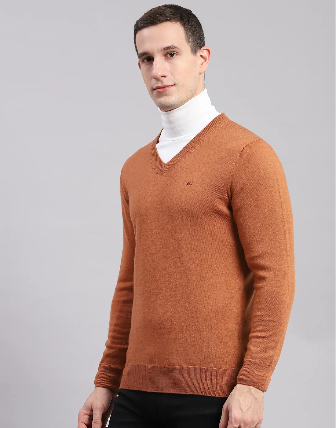 Men Brown Solid V Neck Full Sleeve Sweaters/Pullovers - Image 3