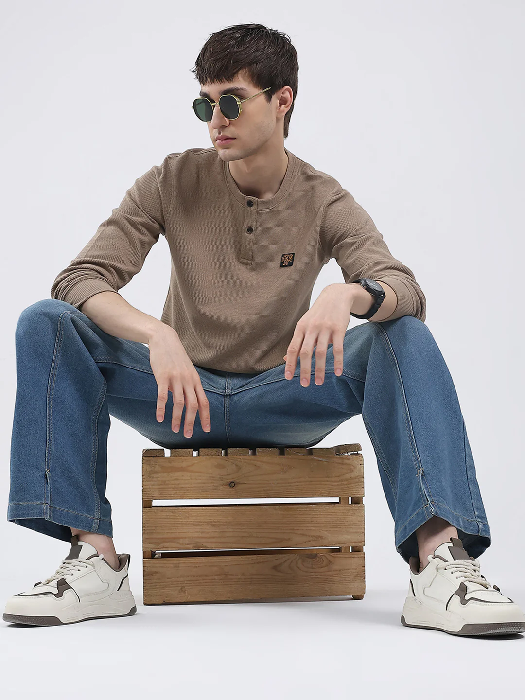 Rock.it Men Brown Solid Round Neck Full Sleeve Winter T-Shirt - Image 2