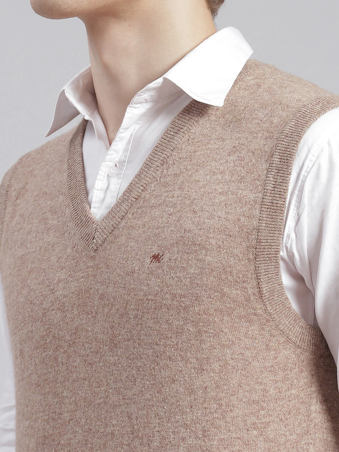 Men Brown Solid V Neck Sleeveless Sweaters/Pullovers - Image 7