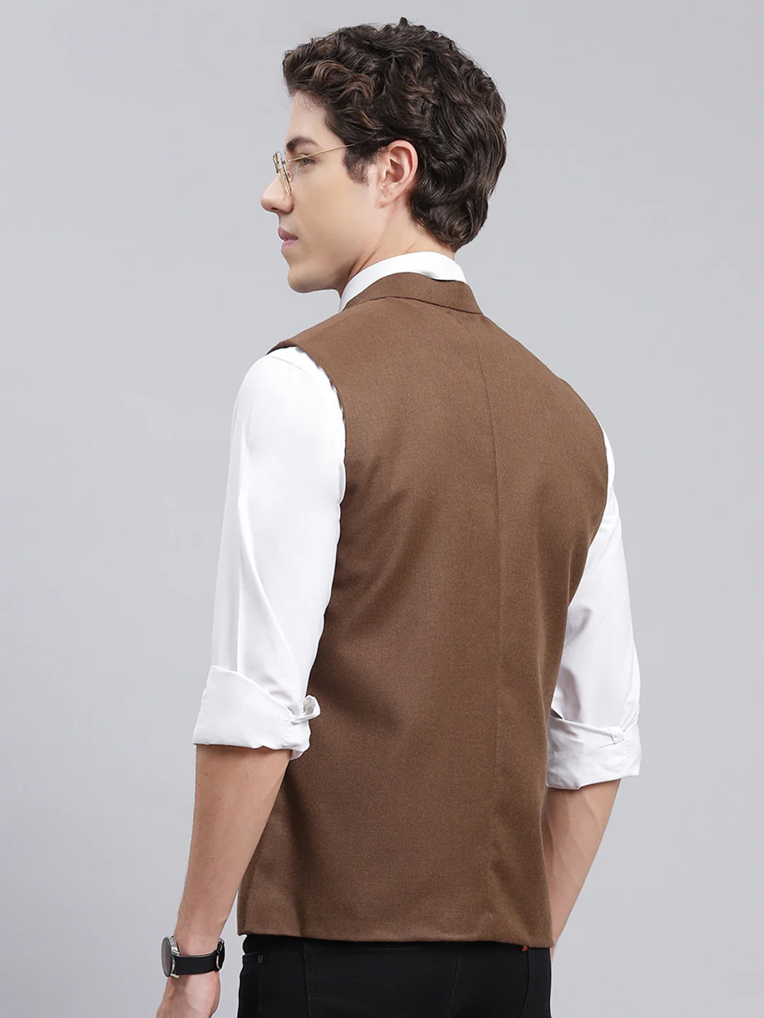 Men Brown Solid Wool blend Coat - Image 5