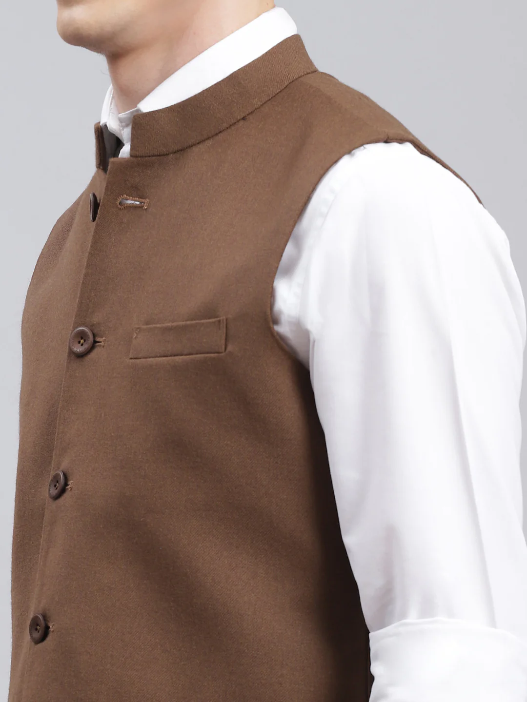 Men Brown Solid Wool blend Coat - Image 6