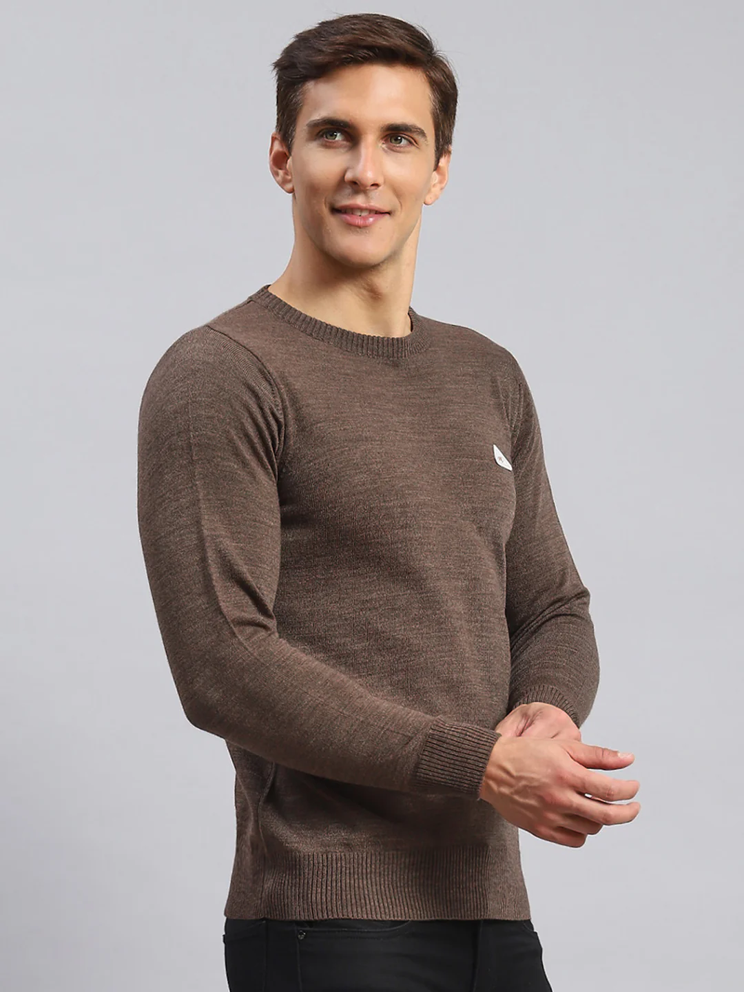 Men Brown Solid Wool blend Pullover - Image 3