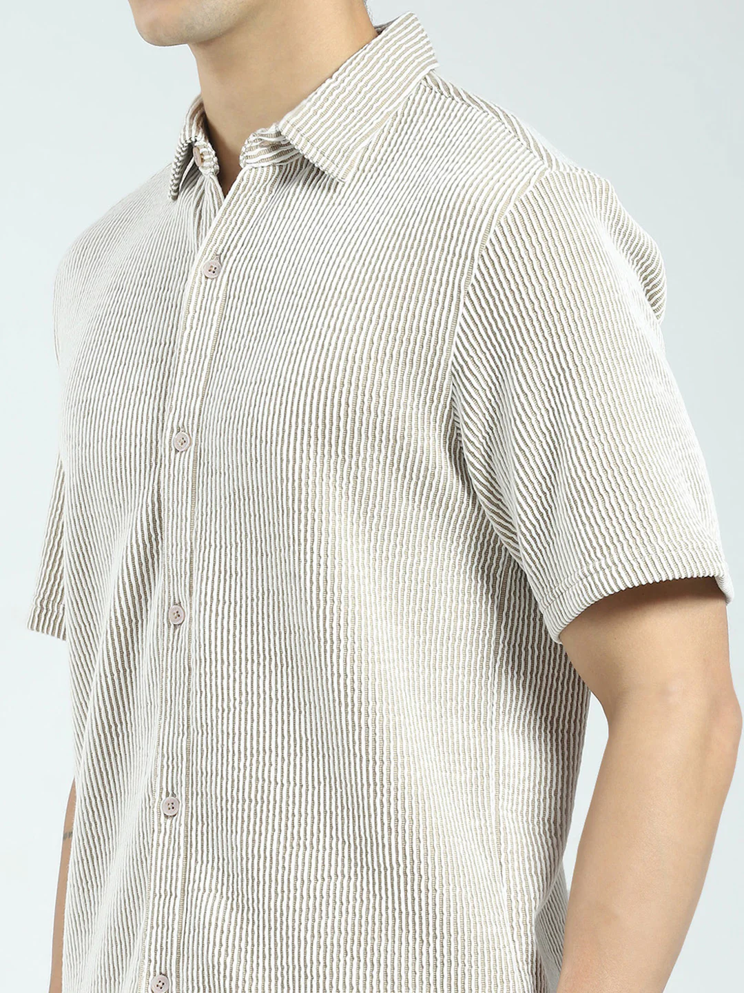 Rock.it Men Brown Stripe Collar Half Sleeve Cords Set - Image 8