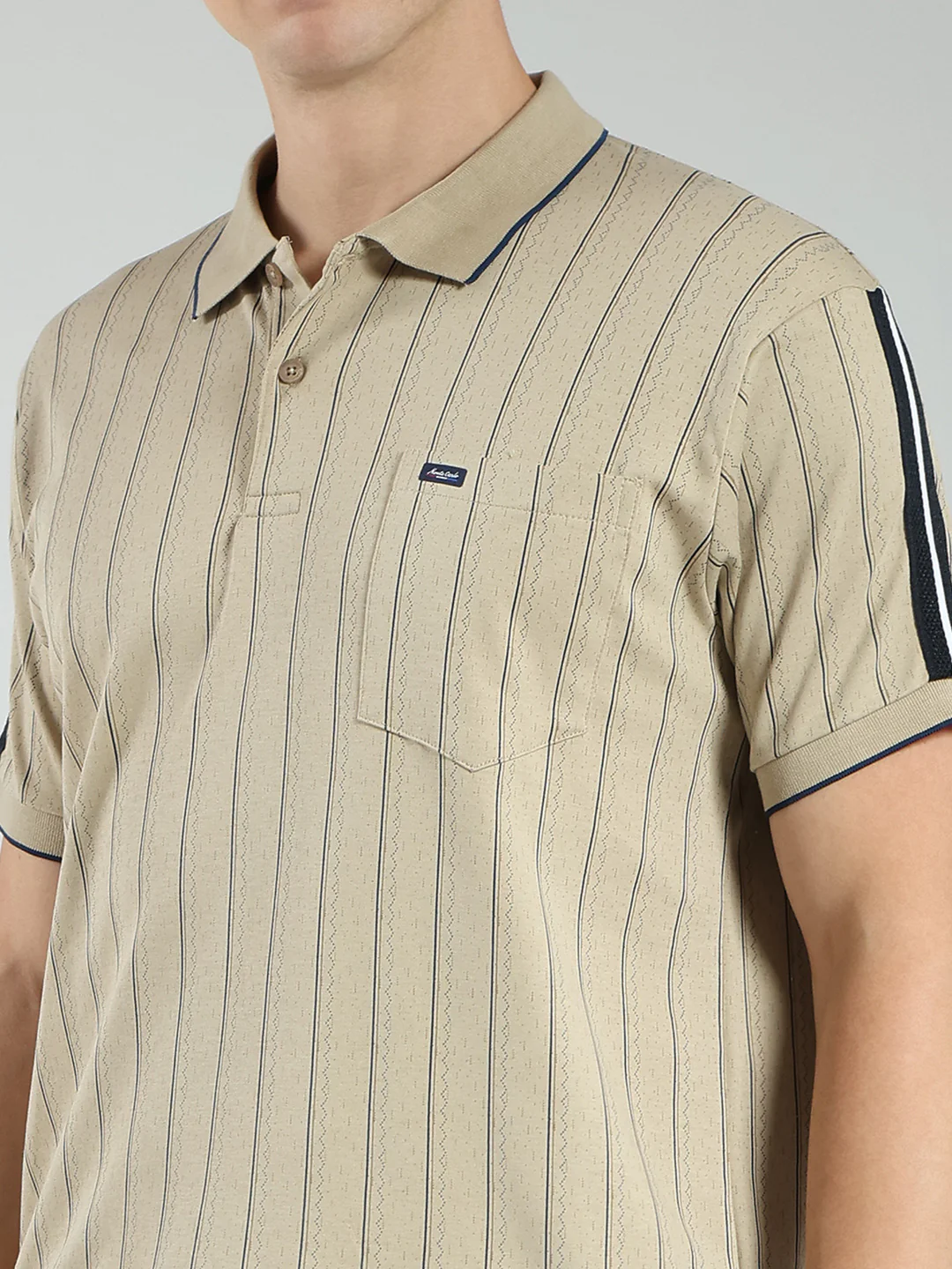 Men Brown Stripe Collar Half Sleeve Lower Set - Image 6
