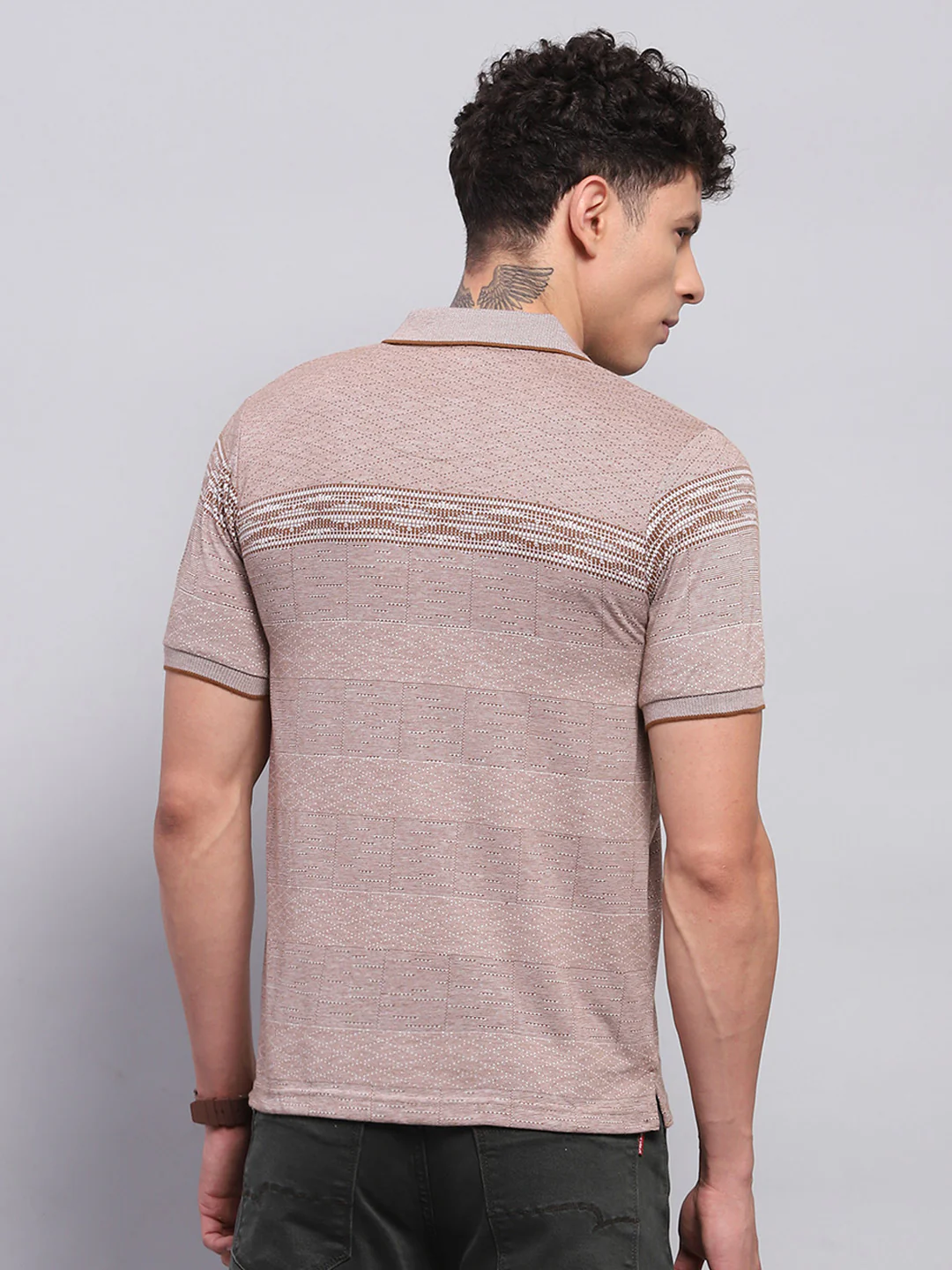 Men Brown Stripe Collar Half Sleeve T-Shirt - Image 5