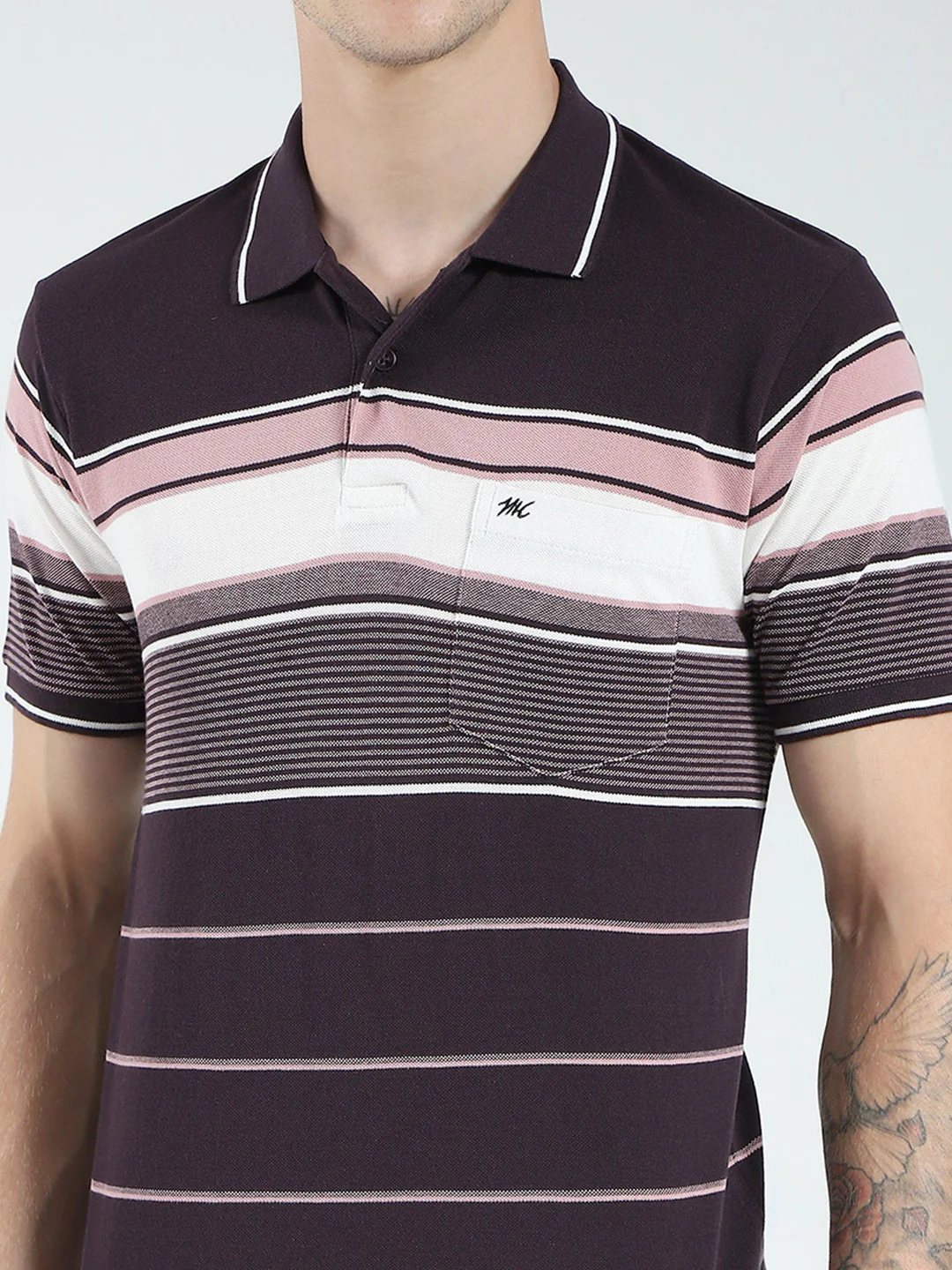 Men Brown Stripe Collar Half Sleeve T-Shirt - Image 6