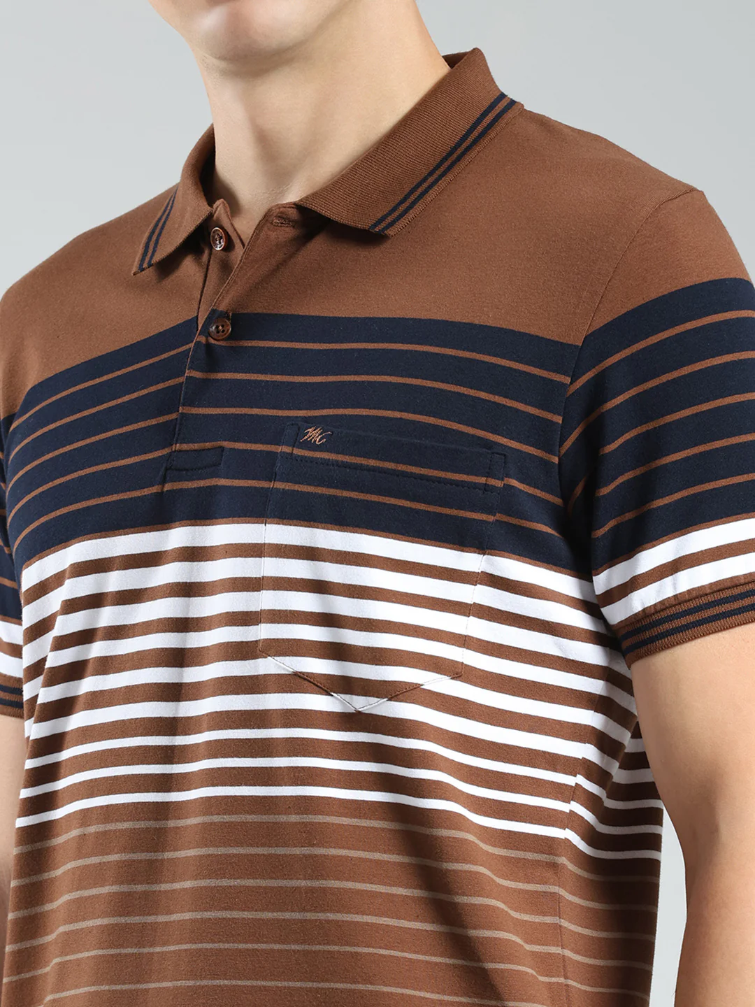 Men Brown Stripe Collar Half Sleeve T-Shirt - Image 7