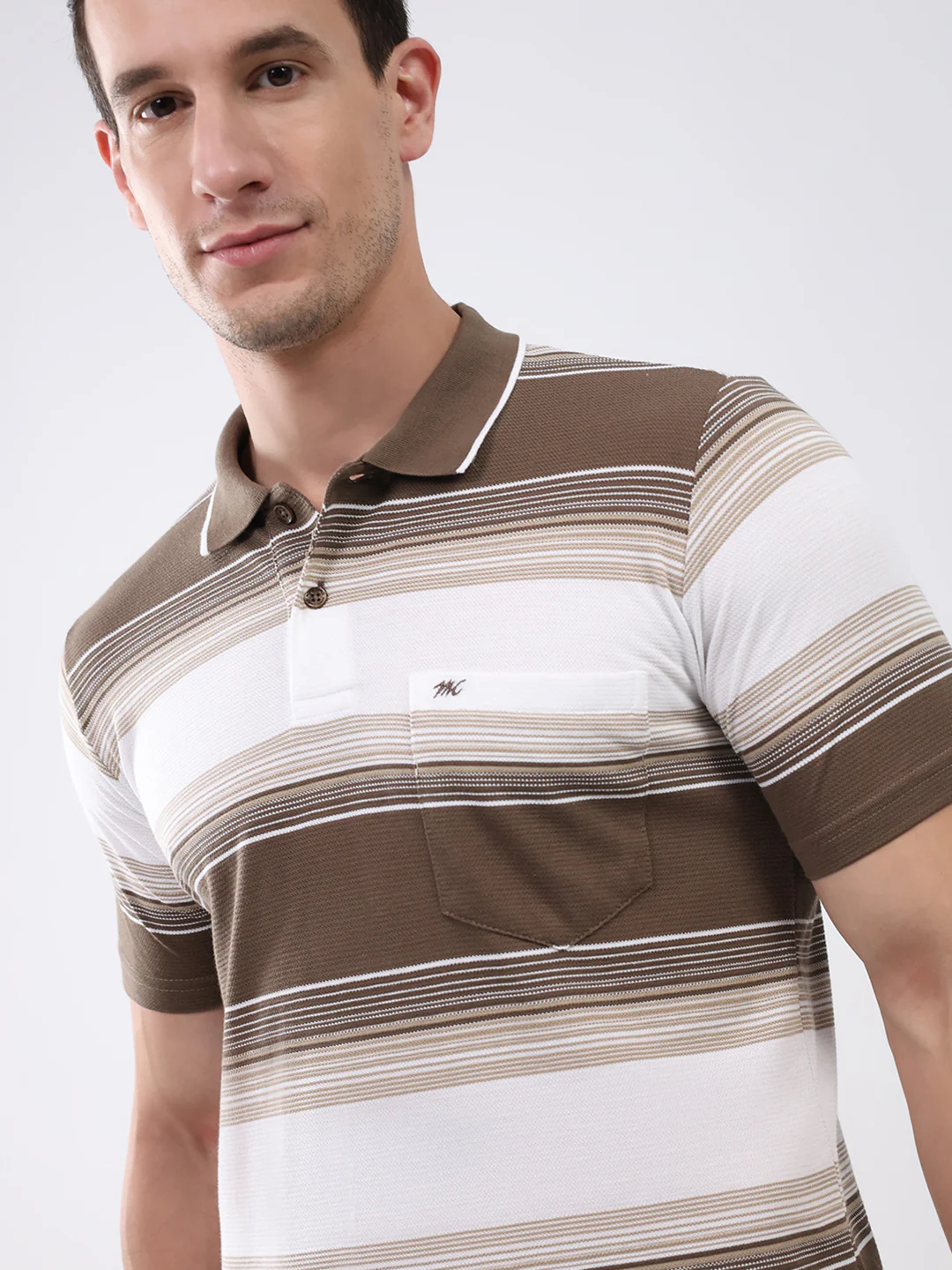 Men Brown Stripe Collar Half Sleeve T-Shirt - Image 7